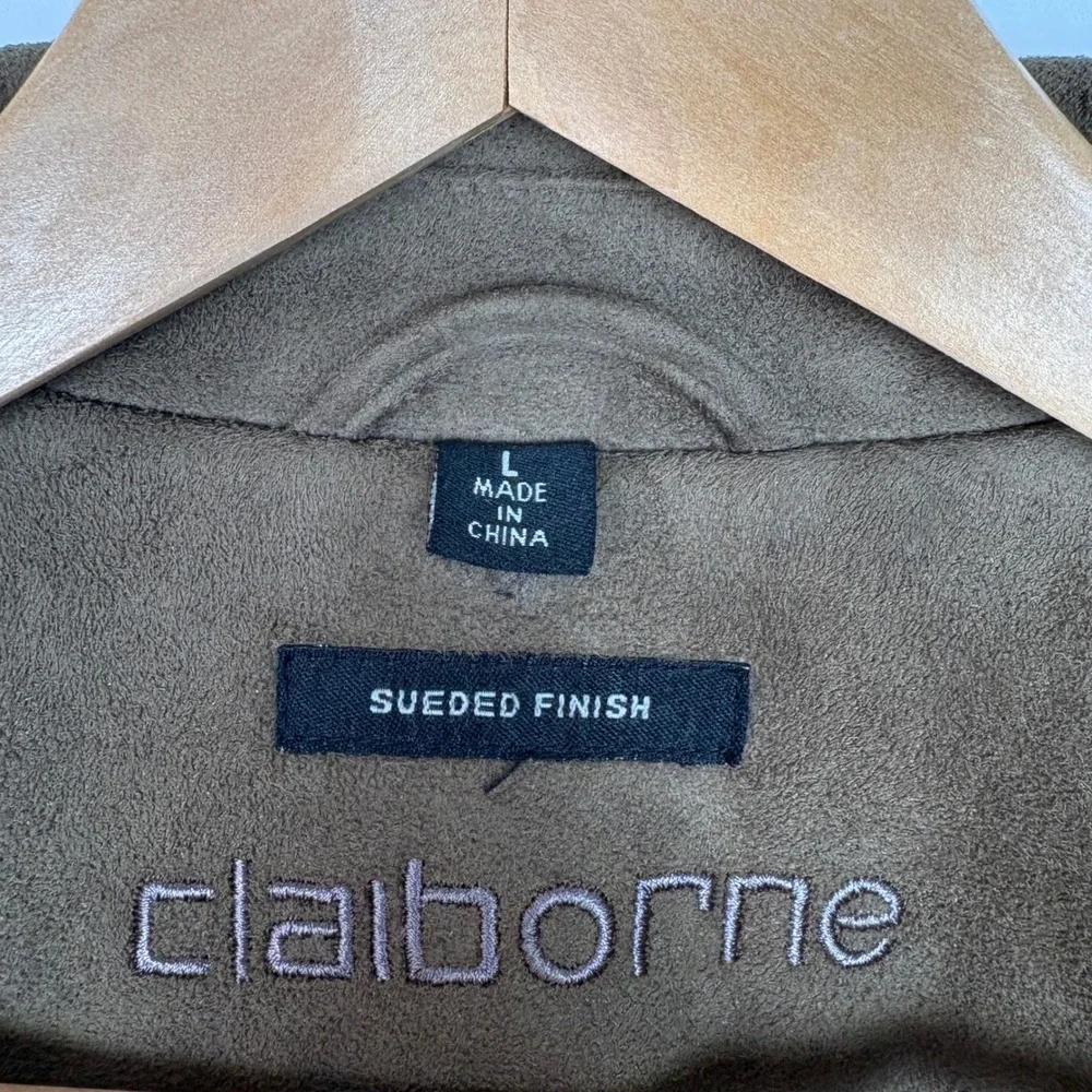 Claiborne Men Jacket L Brown Sueded Finish Full Zip Bomber Harrington Minimalist